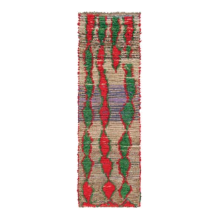 Vintage Moroccan Runner Rug, Red & Green With Geometric Patterns - Rug & Kilim For Sale