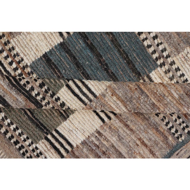 Tribal Design Rug With Checkered Pattern in Teal, and Brown by Keivan Woven Arts For Sale - Image 10 of 11