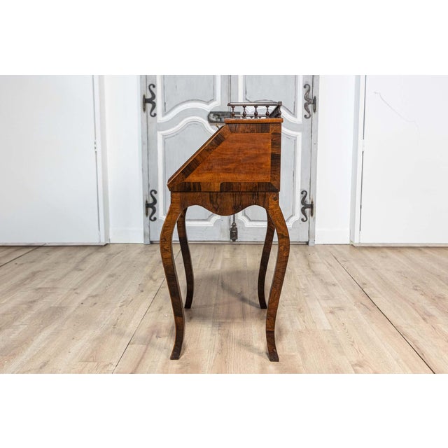 Italian 19th Century Walnut and Mahogany Writing Table with Slant Front Desk For Sale - Image 4 of 14