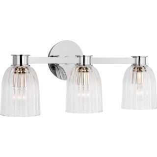 AERIN for Visual Comfort Signature Asalea Triple Vanity Light in Polished Nickel with Clear Glass For Sale