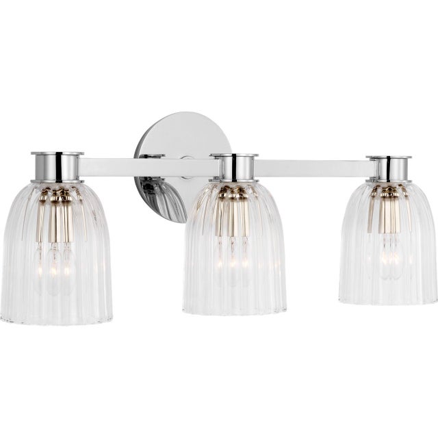 AERIN for Visual Comfort Signature Asalea Triple Vanity Light in Polished Nickel with Clear Glass For Sale