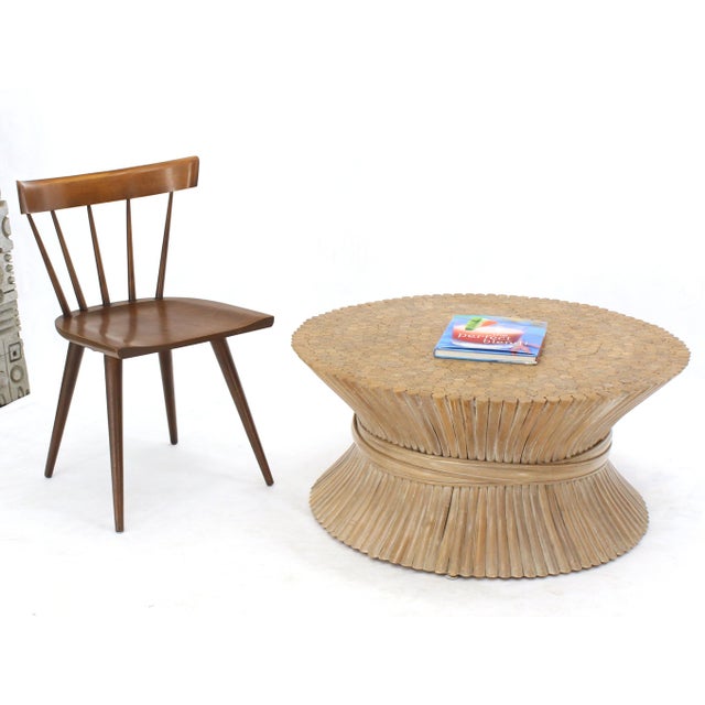 Mid-Century Modern white wash finish bamboo sheaf base coffee table by McGuire.