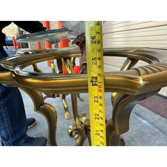 Pair of Vintage Hollywood Regency Oval Shaped Brass and Glass Scalloped Top Side Tables. For Sale - Image 4 of 12