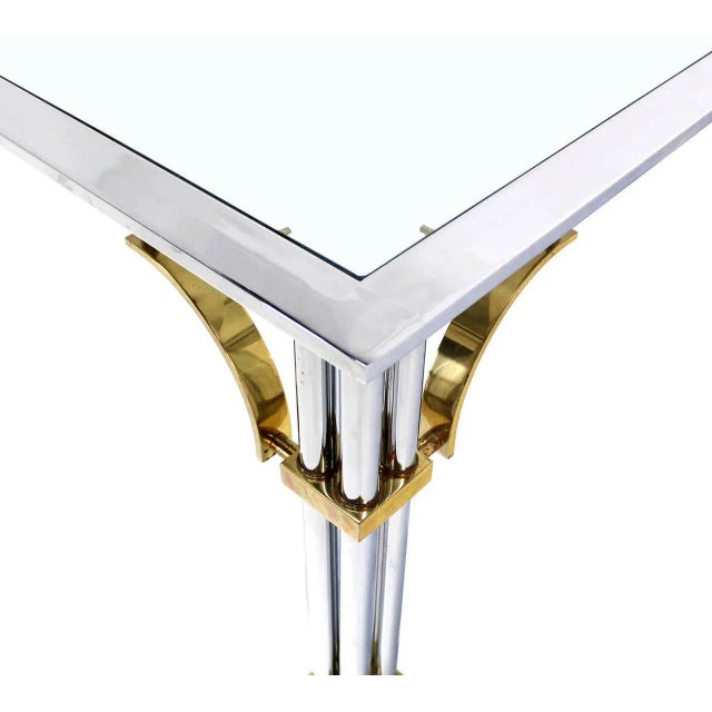 Mid-Century Modern Vintage Mid Century Brass, Chrome, and Glass-Top Square Coffee Table For Sale - Image 3 of 9