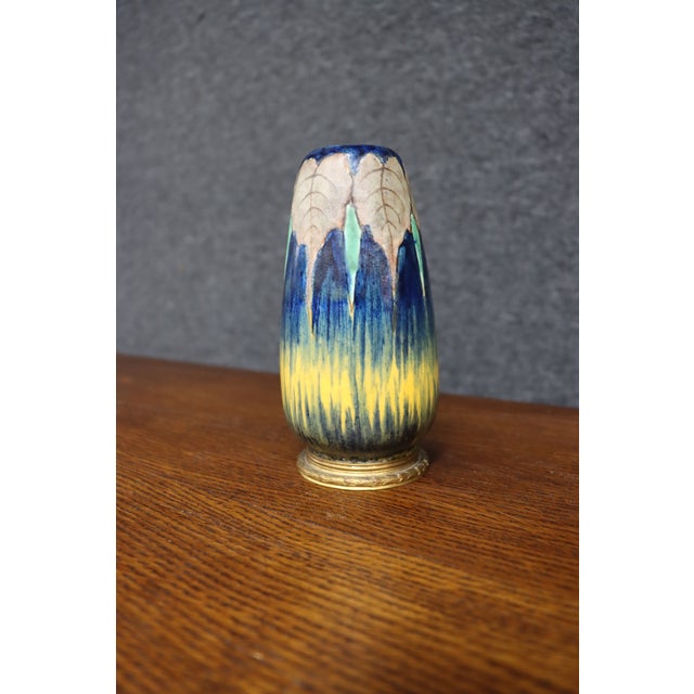 Art Pottery Drip Glaze Vase With Bronze Base, Signed Page For Sale In Philadelphia - Image 6 of 9