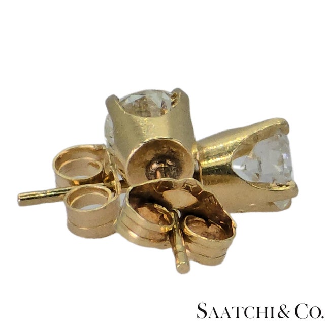 Contemporary 14k (585) Yellow Gold Natural Diamond Vintage Stud Earrings, A Pair For Sale - Image 3 of 11