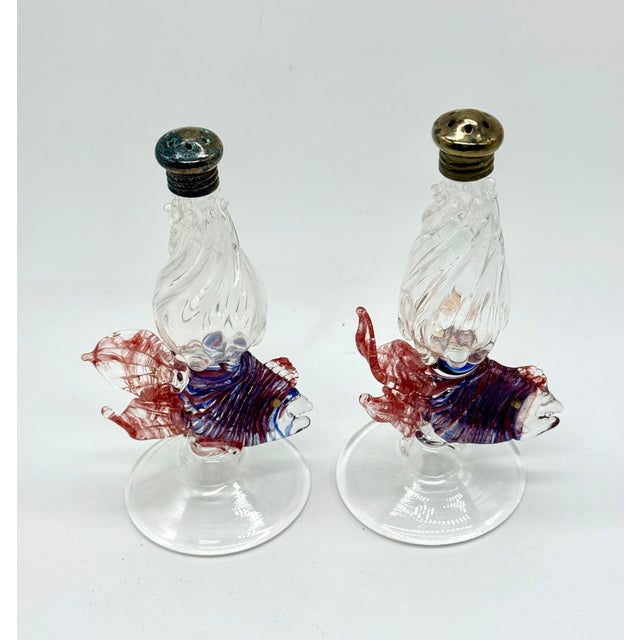 1995 Gazelle Hand Blown Tropical Fish Art Glass Salt & Pepper Shakers For Sale - Image 9 of 10