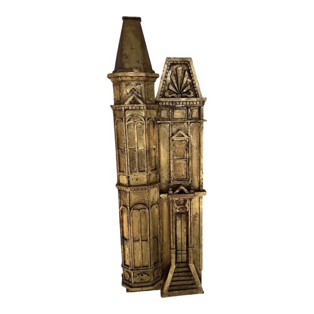Vintage Italian Decorative Gilded Wood Castle Maquette For Sale