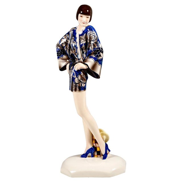 Art Deco Young Lady in Kimono Figurine by Stephan Dakon for Goldscheider Manufactory of Vienna, 1930 For Sale - Image 9 of 9