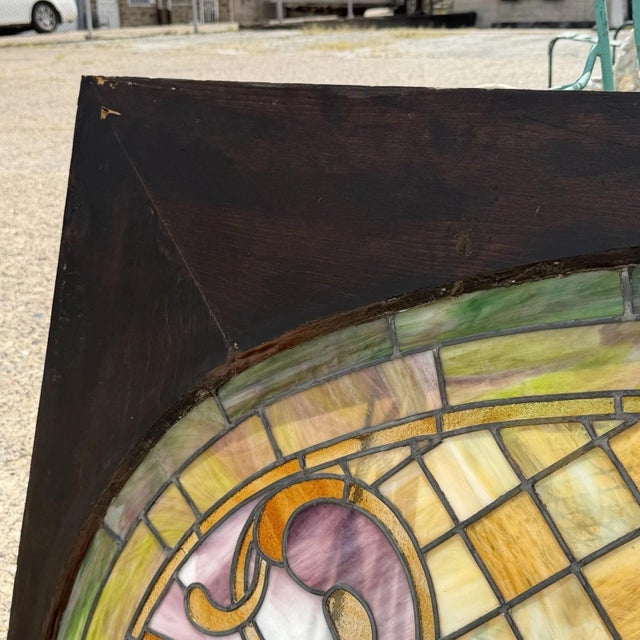 Antique Art Nouveau Colored Stained Glass Fruit 27 X 75 Arched Transom Window, A For Sale - Image 12 of 18