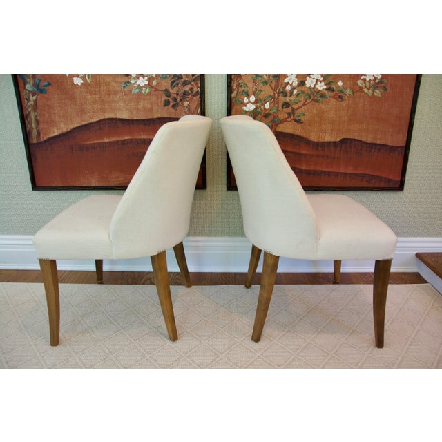 Pair of Bright Chair Maria Side Chairs in Jane Churchill Darwin Cream With Natural Walnut Legs For Sale - Image 4 of 11