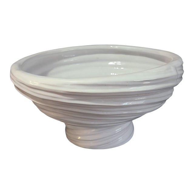 Vintage Mid-Century Modern White Ceramic Large Vortex Bowl For Sale