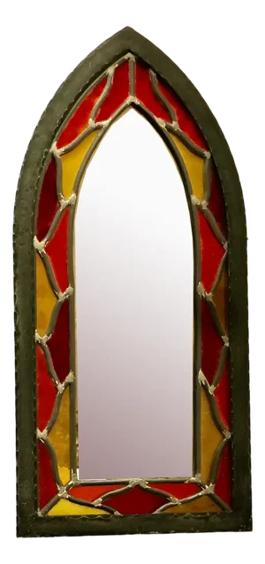 Arts and Crafts Gothic Stained Glass Church Window Mirror, 1960s