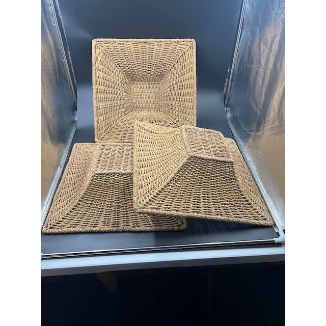 Set of 3 Square Vintage Natural Woven Seagrass Baskets For Sale - Image 4 of 12