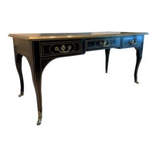 Vintage Baker Furniture Collectors Edition Writing Desk Louis XV Style in Black With Brass Accents For Sale