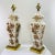 Pair of Tall 1970's Ginger Jar Lamps. White body with Amber & Ochre colored Flowers. Top of lamp Embellished with Gold...
