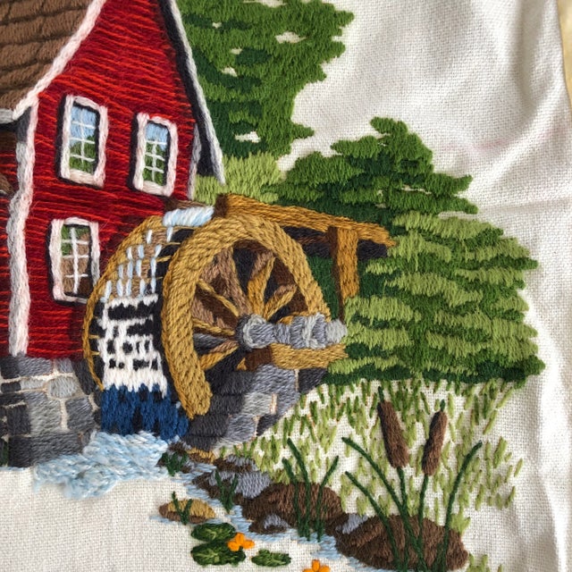 Mid-Century Modern Vintage Handmade Embroidered Textile For Sale - Image 3 of 5