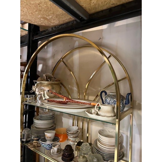Art Deco 1970s Art Deco Gold Metal and Glass Bookcase For Sale - Image 3 of 5