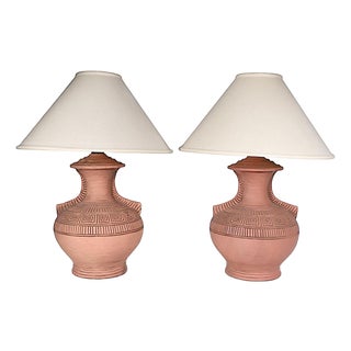 Late 20th Century South American Style Terra Cotta Table Lamps - Pair For Sale