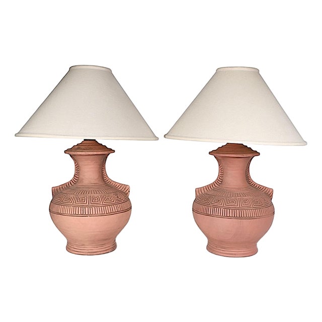 Late 20th Century South American Style Terra Cotta Table Lamps - Pair For Sale