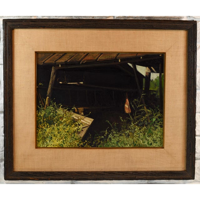Mid 20th Century Oil Canvas Landscape Barn Painting Signed For Sale - Image 12 of 12