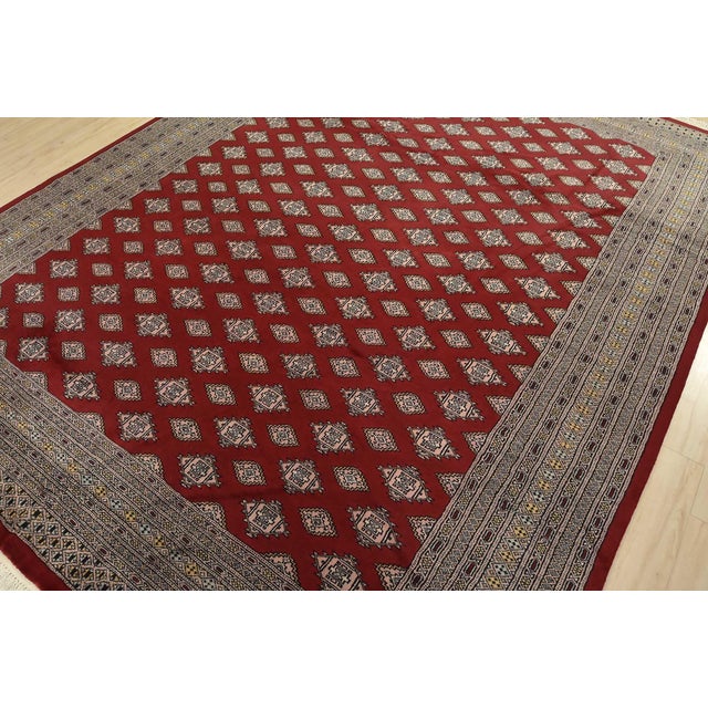 Tribal Bokhara Jaldar Rug 8’1” X 10’4” Red Wool Tribal Hand-Knotted Oriental Carpet For Sale - Image 3 of 13