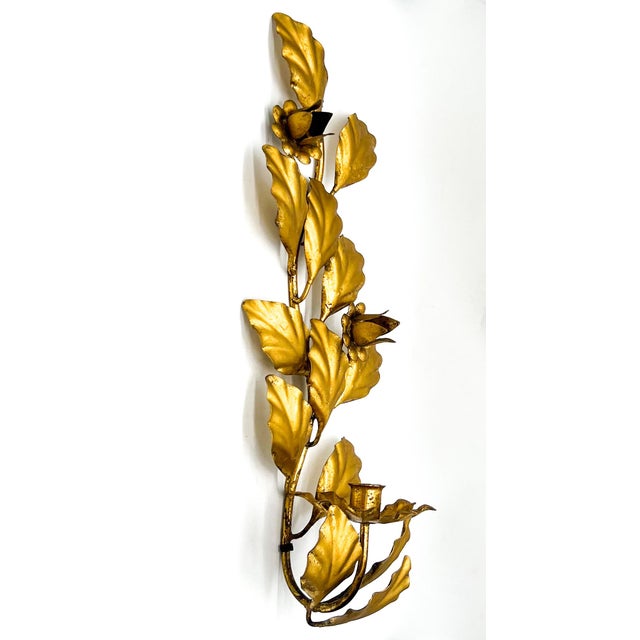 Mid-Century Italian Gilt Metal Floral Wall Sconces, Pair – Hollywood Regency / Italian Florentine For Sale - Image 11 of 11