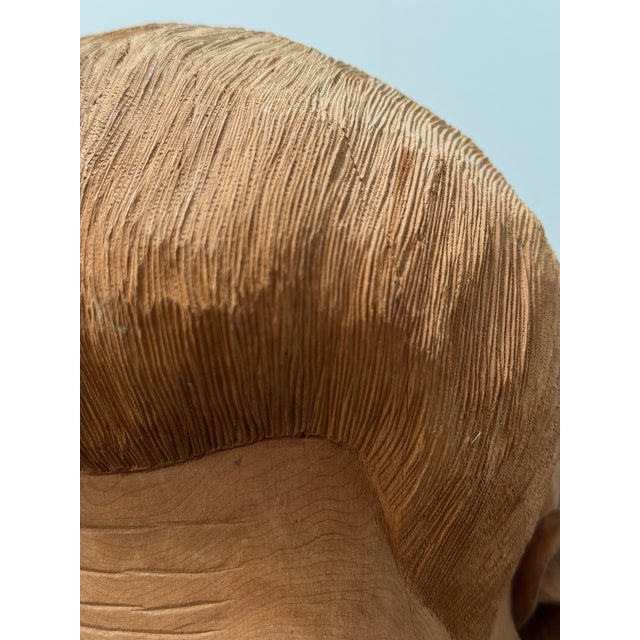 1960s Folk Art Americana Barbershop Carved Wood Bust of a Man For Sale - Image 9 of 12