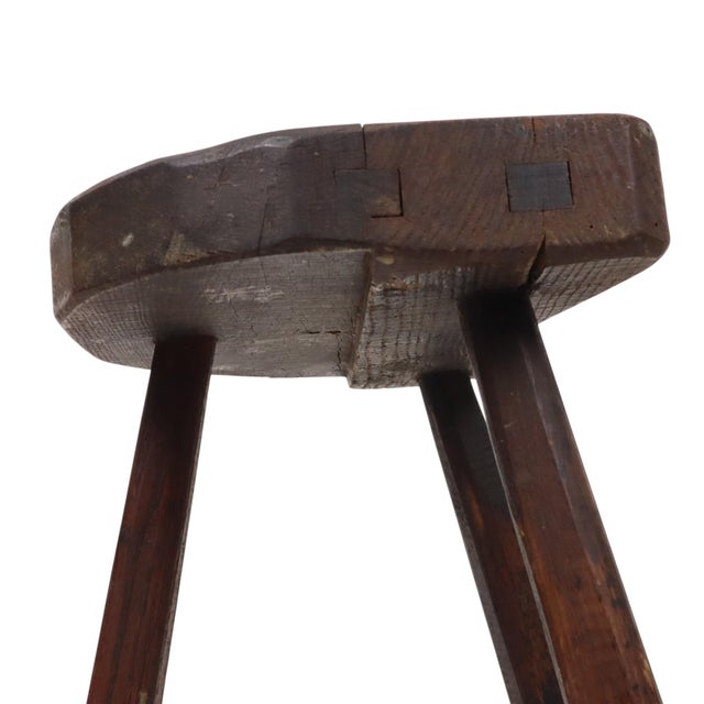 Vintage Rustic Wabi-Sabi Wooden Three-Legged Milking Stool, France For Sale - Image 16 of 18