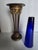English Vintage Blue Glass and Sheffield Vase For Sale - Image 3 of 7