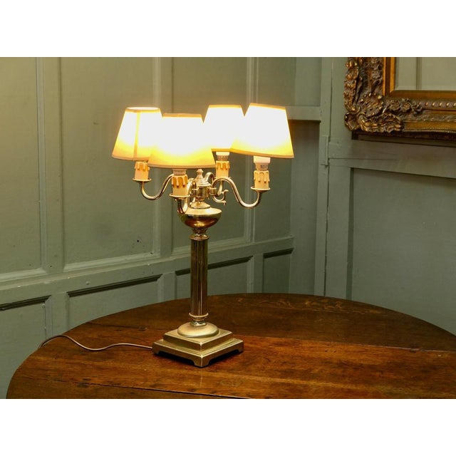 Large heavy Brass 4 Branch Table Lamp This is a heavy and stunningly attractive piece, the lamp has a decorative brass...