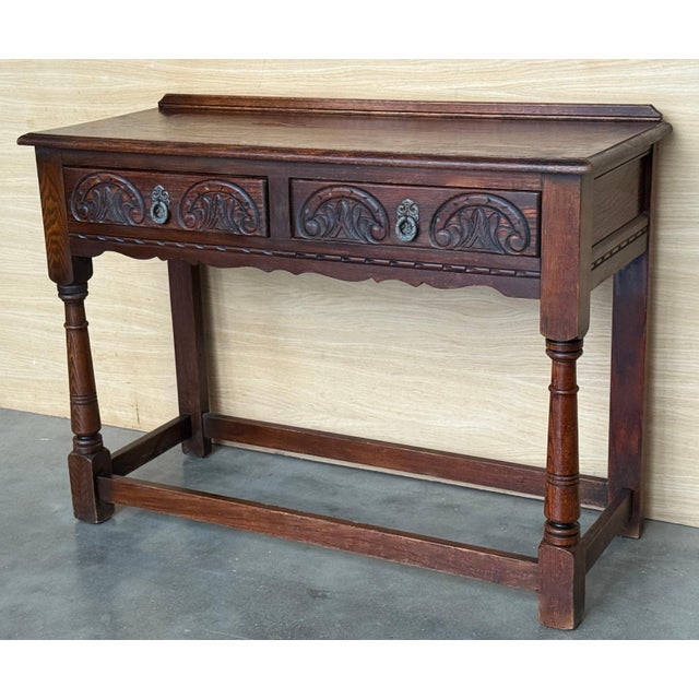 Early 20th Century Spanish Country Walnut Sofa Table or Console table with Carved Drawers For Sale - Image 18 of 18