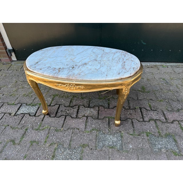 1940 French Louis XVI Gold Beech Marble Coffee Table - 1 Pc For Sale - Image 6 of 10