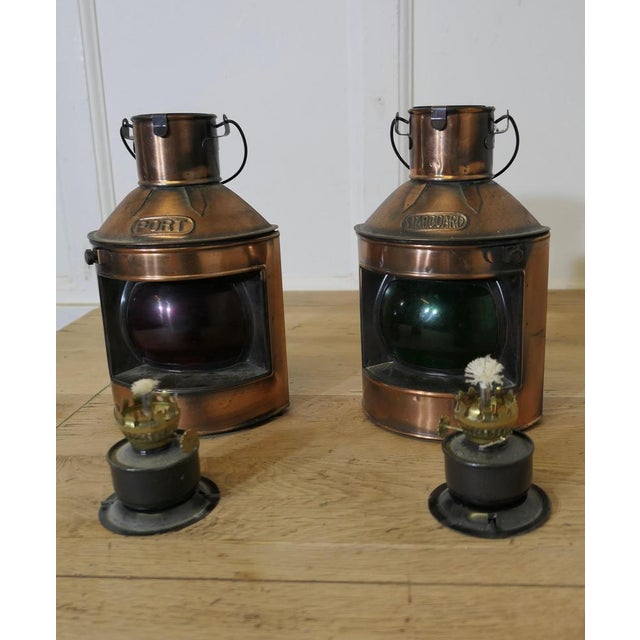 Metal Ships Copper Port and Starboard Lights, 1930s, Set of 2 For Sale - Image 7 of 10
