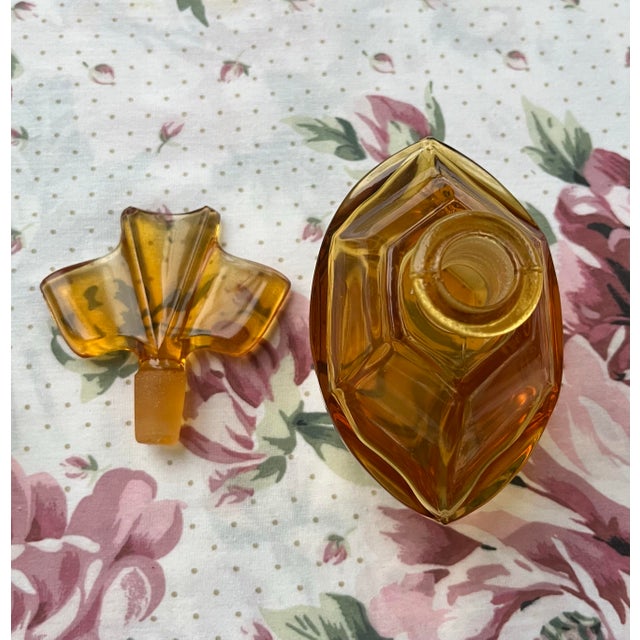 1930s Art Deco Czech Bohemian Cut Amber Glass Dresser/ Vanity Set - 3 Piece Set For Sale In Greensboro - Image 6 of 10