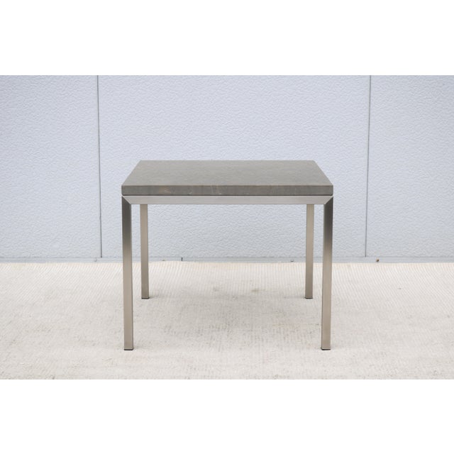 Florence Knoll Parsons Style Square Occasional Table Concrete Top and Stainless Steel Base For Sale - Image 4 of 18