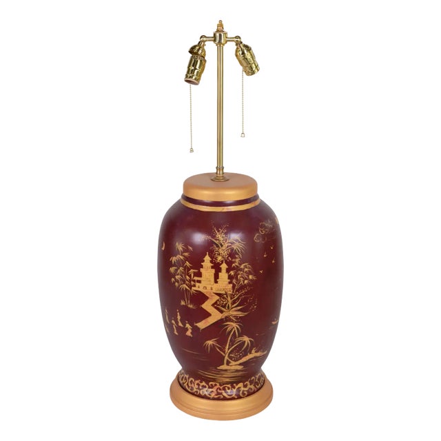 Hand Painted Chinoiseries Style Vase Table Lamp For Sale