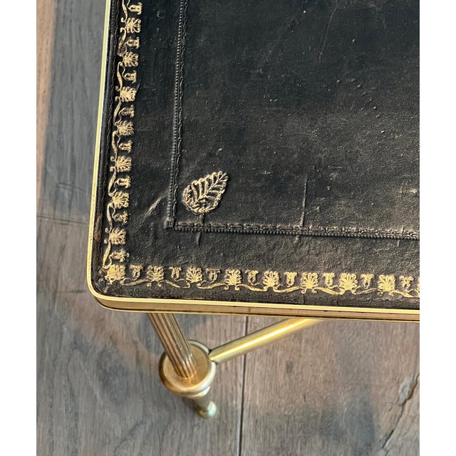 1940s Neoclassical style brass coffee table with black leather top Attributed to Maison Jansen For Sale - Image 6 of 12