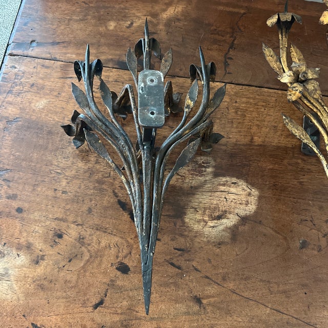 Antique Cold Gilded Candle Prick Floral Wall Sconces- A Pair For Sale - Image 10 of 11