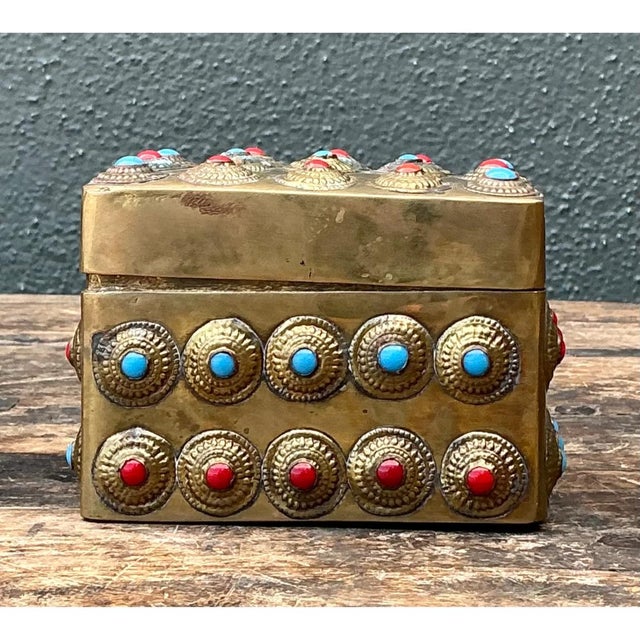 Vintage Embellished Brass Box For Sale - Image 4 of 12
