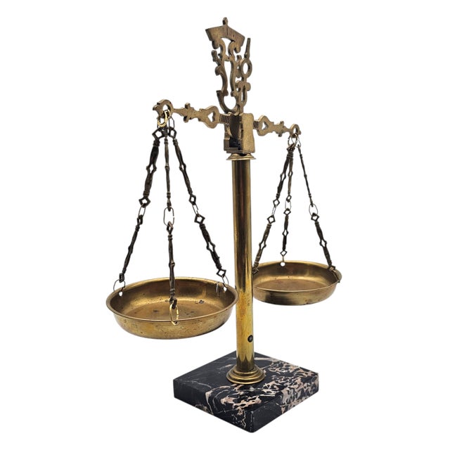 Mid 20th Century Mid Century Scales of Justice Brass Marble Desk Sculpture 13" For Sale - Image 5 of 13