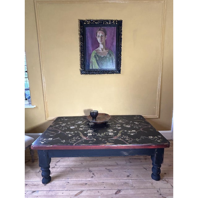Large Vintage Coffee Table with Painted Chinoiserie For Sale - Image 3 of 13