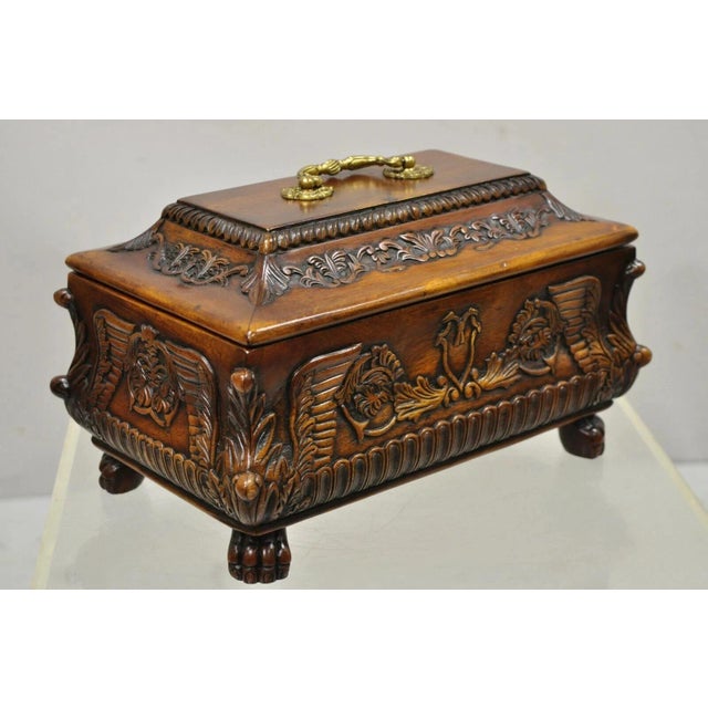 Late 20th Century French Empire Rococo Style Carved Mahogany Paw Foot Jewelry Vanity Trinket Box For Sale - Image 11 of 12