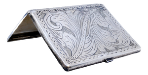 Silver Cigarette Case with Floral Motifs Engraved on Both Sides and Hinged Lid