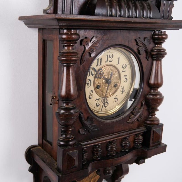 Brown Vintage Junghans Wall Clock in Walnut, 1920s For Sale - Image 8 of 9