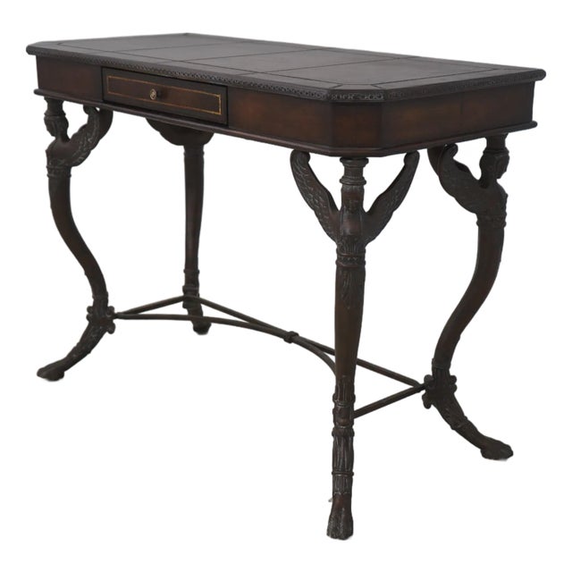 Leather Top Metal Base 1 Drawer Console Table For Sale