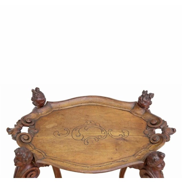 Antique French Louis XV Style Art Nouveau Period Carved Tray Table / Tea Table For Sale - Image 4 of 8