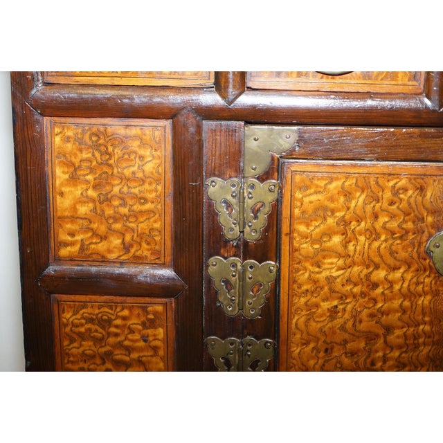 Wood Antique Chinese Burr Elm & Brass Engraved Sideboard For Sale - Image 7 of 18