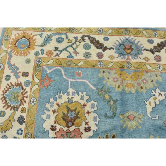 Oushak Rug 9′ X 11’8” Blue Wool Traditional Hand-Knotted Oriental Carpet For Sale In Philadelphia - Image 6 of 12