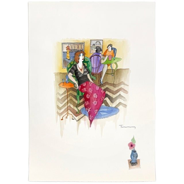 Original watercolor on paper. Hand signed on front by Itzchak Tarkay. Sheet size: 29.5 x 20.75 inches. Frame size: approx....